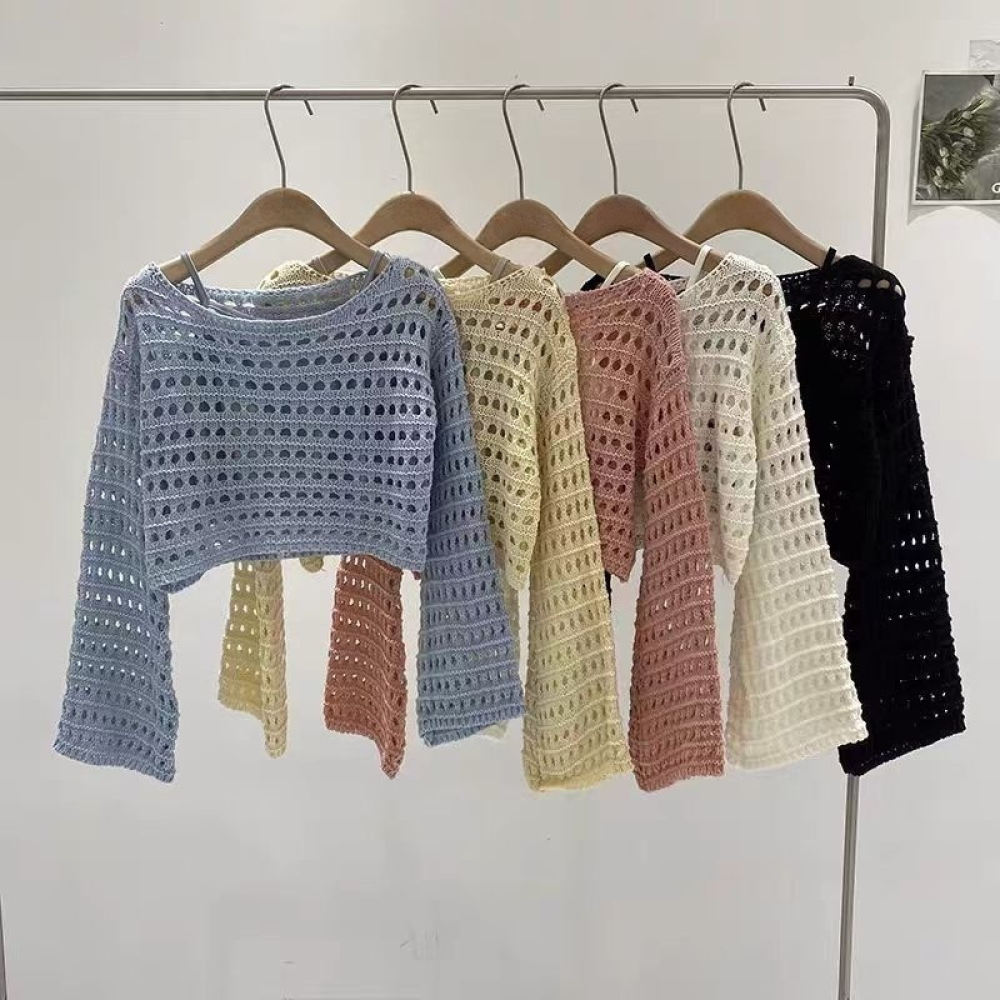 Crop Top Crochet - Женский летний вязаный свитер с ажурным