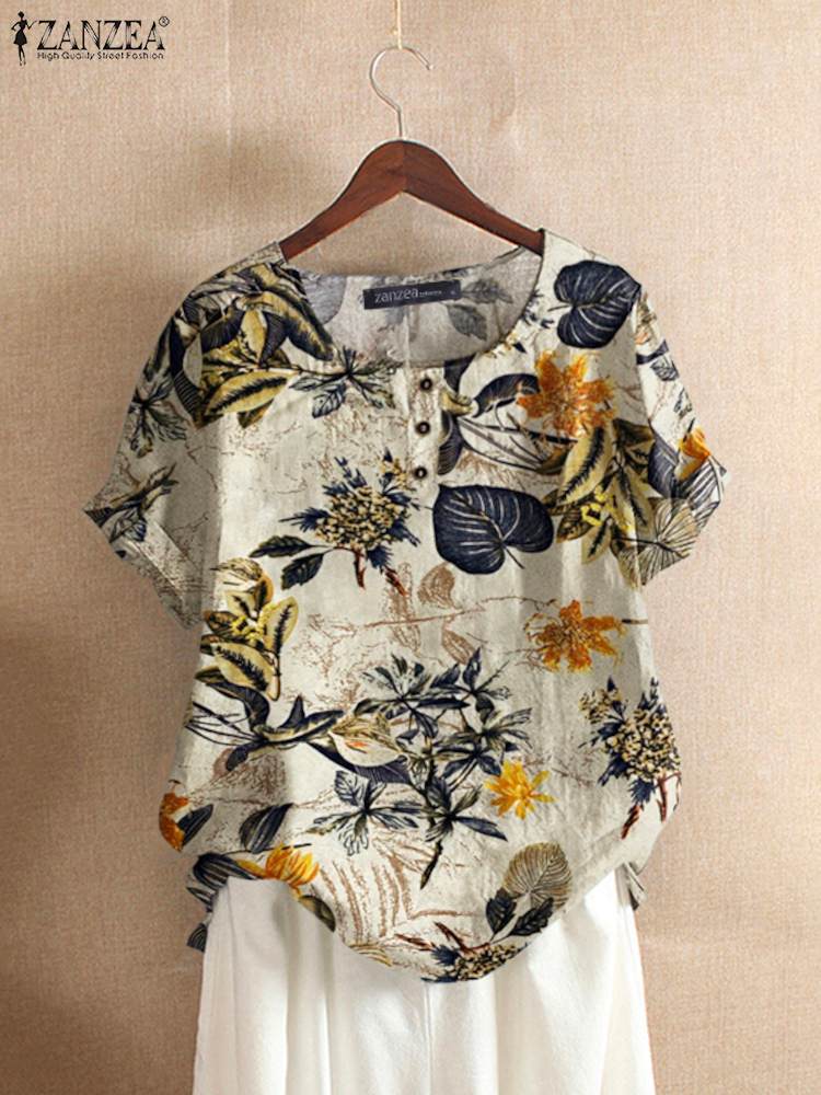 Romper Floral Print - ZANZEA, женская хлопковая рубашка, модные топы