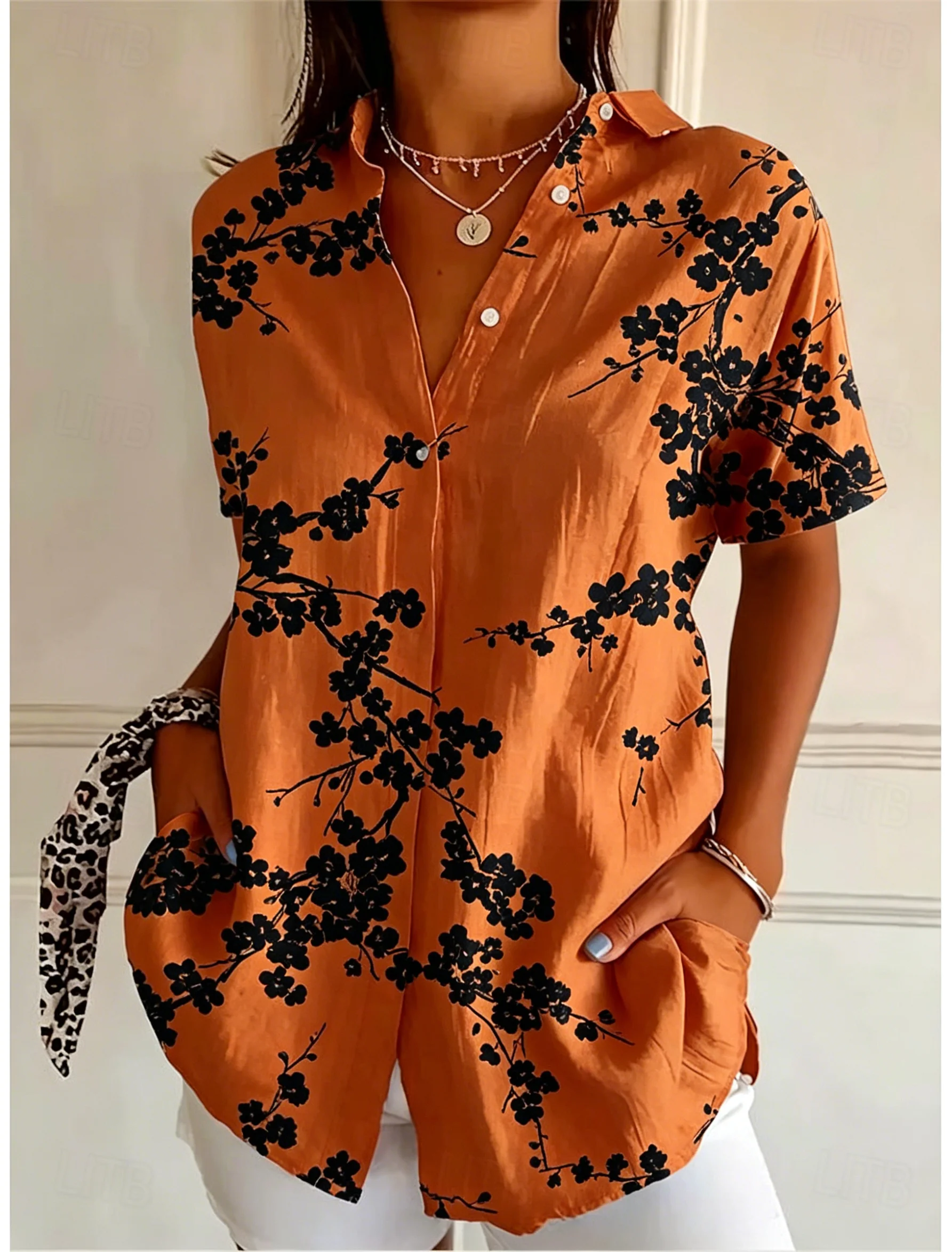 Romper Floral Print - Женская повседневная блузка с коротким рукавом,