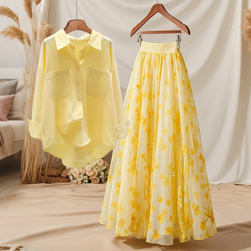 Желтая рубашка и юбка с цветоч – обзор и цена Midi Skirt Floral